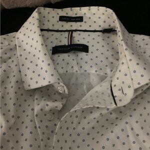 Tommy Hilfiger Men's‎ White Shirt with Blue Dots long sleeve